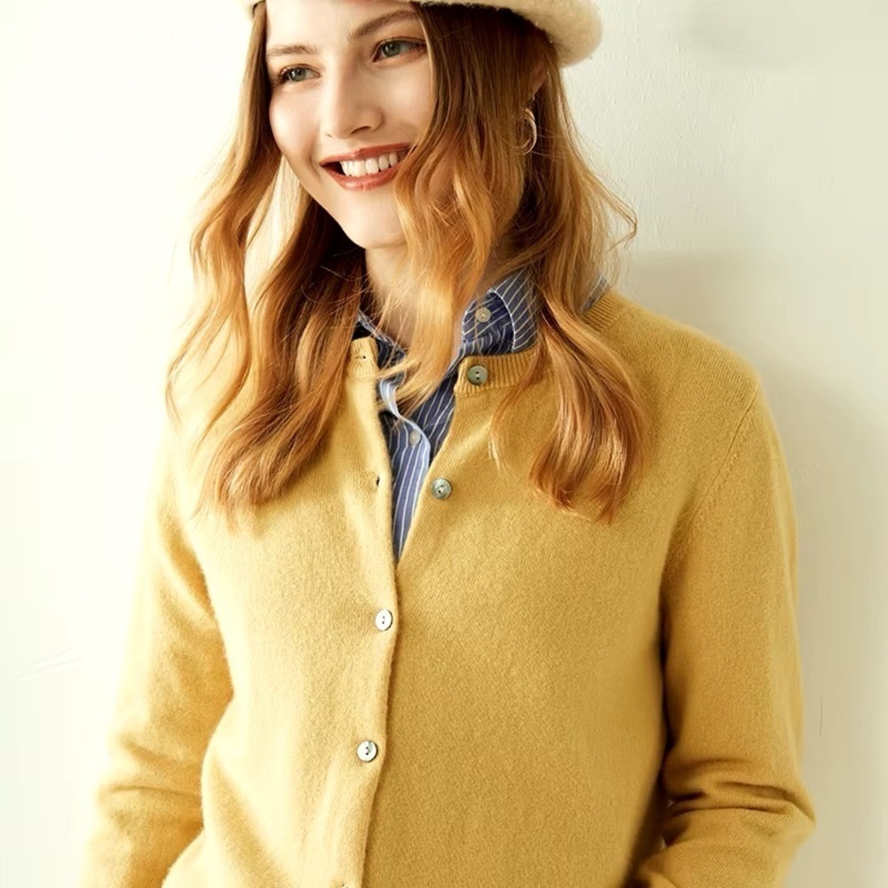 Lands End Cashmere Button Up Cardigan Pale Yellow Girls XL